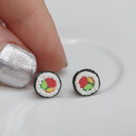 Make your days better with some Maki Sushi Earrings! :) If you are looking for the perfect gift for a foodie person, then this funny Miniature Food Earrings is definitely the right choice! D E T A I L S: * Handmade Sushi Stud Earrings * Made from Polymer Clay * Width: 0.4 inches (1 cm) * Earring posts: Stainless steel * Earrings are light and easy to wear * Earrings will arrive in a nicely packed eco friendly box 😉 Get -15% OFF from your order by purchasing 2 or more MininiLand jewelry and use Sushi Clay Earrings, Easy Fimo Earrings, Studded Clay Earrings, Polymer Clay Earrings Cute Food, Food Earrings Polymer Clay, Miniature Food Earrings, Funny Earrings Diy, Polymer Food Earrings, Cute Food Earrings