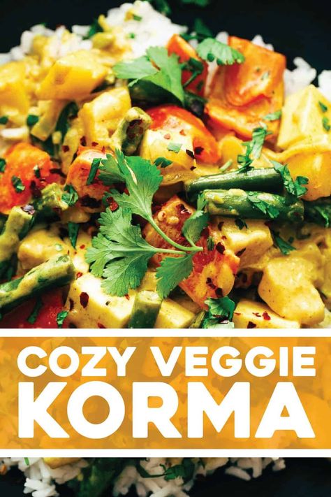 Cozy Veggie Korma! A boatload of comforting vegetables like potatoes, bell peppers, and green beans, and a creamy golden sauce with onion, garlic, ginger, warming spices. So comforting! | pinchofyum.com Golden Sauce, Veggie Korma, Vegetable Korma Recipe, Clinical Dietitian, Korma Recipe, Pinch Of Yum, Vegetarian Curry, Paneer Recipes, Food Style