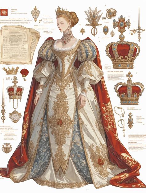 Royal Dresses Drawing, Royal Outfit Drawing, Royal Gowns Queens, Queen Outfits Royal Medieval, Noble Outfit, Costume Design Illustration, Baroque Dress, Best Winter Outfits, Queen Outfit