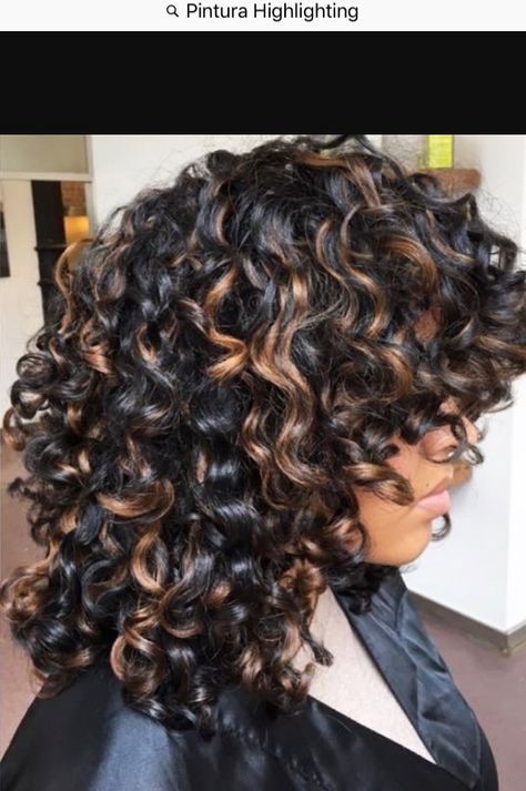 Curly Hair Skunk Highlights, Afro Hair Highlights, Highlights For Dark Brown Hair Short, Hair Dye Ideas For Black Hair, Curly Hair Beauty, Curly Color, Dark Curly Hair, Dyed Curly Hair, Highlights Curly Hair