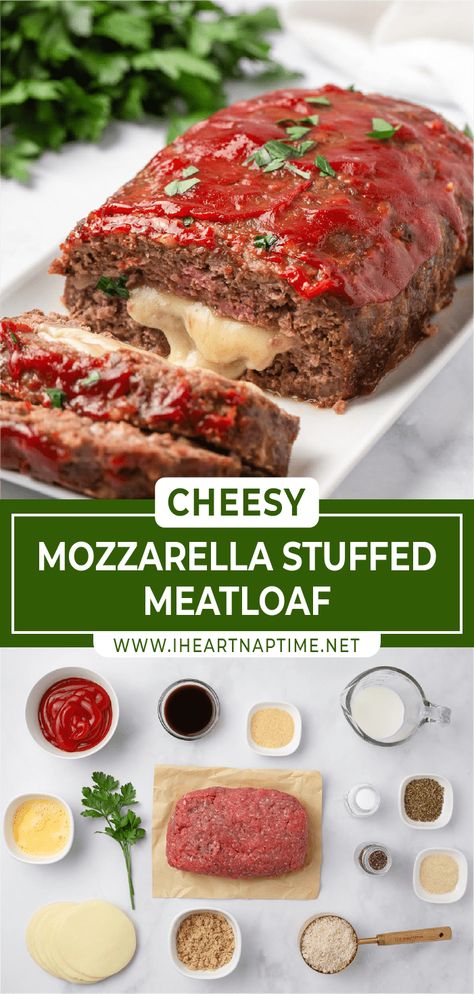 Easy Stuffed Meatloaf, Dinners With 1 Lb Ground Beef, Mozzarella Meatloaf Recipes, Easy Cheesy Meatloaf, Ham And Cheese Meatloaf, Meatloaf With Babybel Cheese, Cheesy Meatloaf Recipes Easy, Spinach Mozzarella Meatloaf, Meat Loaves Recipe With Stuffing