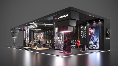 X-CLOTHES BOOTH DESIGN on Behance Gaming Booth, Clothing Booth, Booth Design Exhibition, Convention Booth, Game Booth, Stage Designs, Exhibition Stall Design, Stall Design, Clothing Store Design