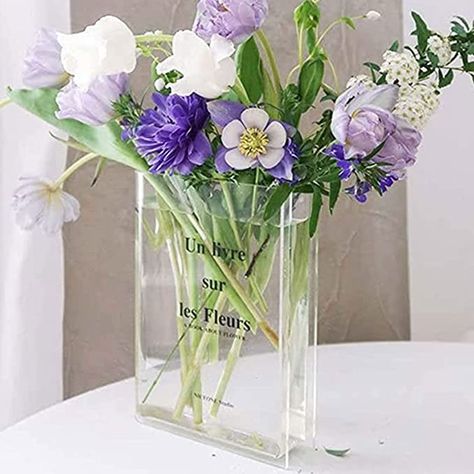 Clear Book Vase, Book Shaped Flower Vase, Acrylic Transparent Book Vase,Cute Vase Bookshelf Decor, Aesthetic Room Decor for Home/Bedroom/Office Cute Bookshelves, Book Vase, Clear Book, Rectangular Vase, Vase Transparent, Acrylic Vase, Clear Vase, Transparent Flowers, Pretty Decor