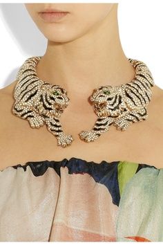 swarovski crystal jewelry 2013/2014 | Roberto Cavalli | Gold-plated Swarovski crystal tiger necklace Tiger Jewelry, Tiger Necklace, An Animal, Animal Jewelry, Roberto Cavalli, Statement Jewelry, Luxury Jewelry, Crystal Jewelry, Body Jewelry