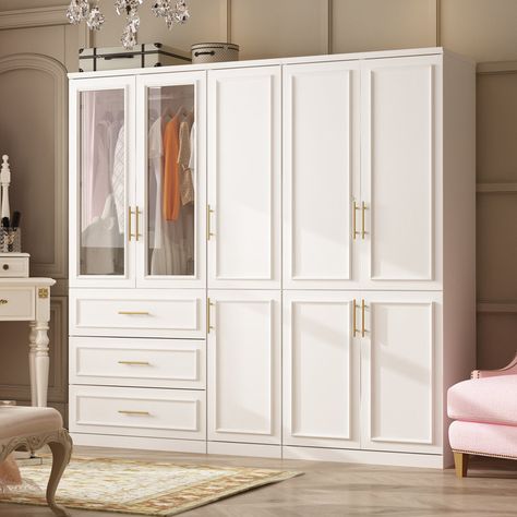 Jonesville Armoire Closet With Glass Doors, Armoire Closet, White Armoire, Wardrobe Storage Cabinet, Armoire Dresser, Corner Wardrobe, Modular Wardrobes, Large Wardrobes, White Wardrobe