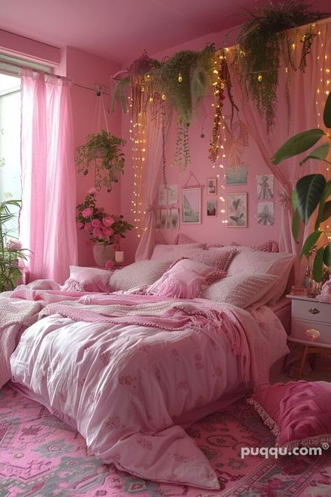 Maximalist Decor Girly, Dreamy Pink Bedroom, Small Pink Apartment, Girly Maximalist Bedroom, Girly Beds, Bedroom Ideas Maximalist, Pink Maximalist Bedroom, Bedroom Decor Ideas Pink, Dreamy Room Aesthetic