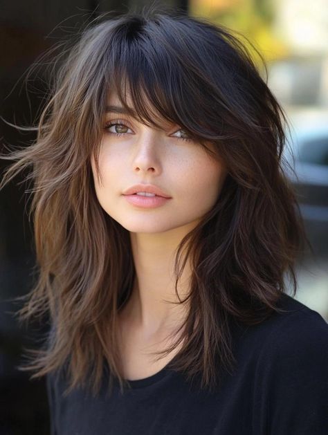 Stylish Medium Length Shag Haircuts: Effortless Volume and Texture for a Timeless Look Medium Length Haircut With Layers Side Bangs, Midlength Haircuts With Layers And Bangs, Shag Cut Hair, Soft Shag Haircut Mid Length, Medium Shag Cut, Medium Length Shag Haircuts, Asymetrical Haircut, Medium Length Shag, Choppy Layered Haircuts