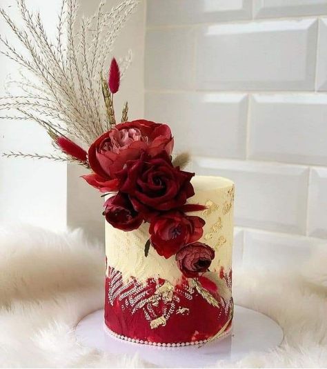 Pampas Cake Decor, Red Flower Cake, Pampas Grass Cake, Ruby Anniversary Cake, Ruby Wedding Anniversary Cake, Pampas Cake, Ruby Wedding Cake, 40th Wedding Anniversary Cake, Grass Cake