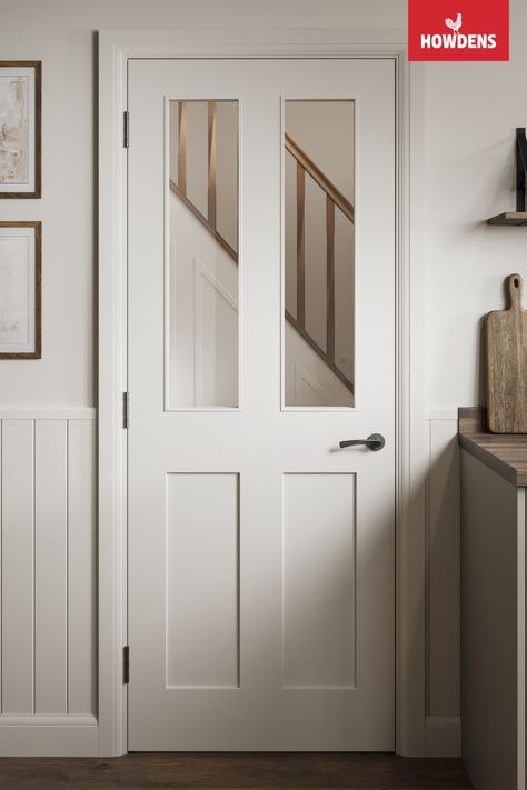 Internal Door With Glass Panel, Howdens Doors Internal, Interior Doors Uk, Internal Shaker Doors, Internal Farmhouse Doors, White Cottage Doors Internal, Internal Kitchen Door, Interior Door Glass, Glazed Interior Doors