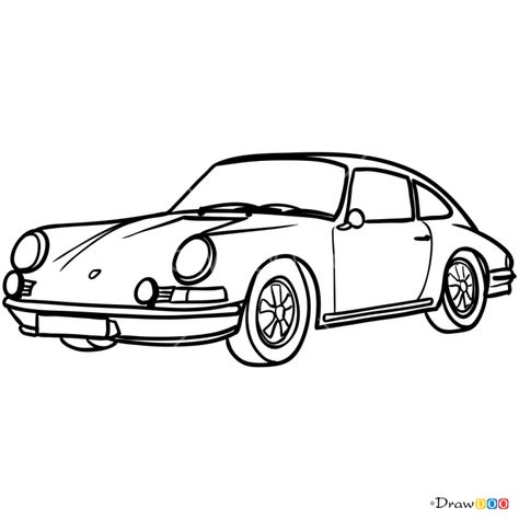 Retro Things To Draw, Easy Car Doodle, Simple Car Painting Canvas, Porshe Drawing Easy, Car Drawing Porsche, How To Draw A Porsche, Vintage Car Drawing Easy, Small Car Drawing, Porsche Drawing Easy