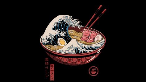 Ramen, waves, chopstick, chopsticks, eggs, Japanese, food, The Great Wave off Kanagawa wallpaper Food Truck Logo, Galaxia Wallpaper, Stickers Redbubble, Japon Illustration, Food Wallpaper, Great Wave Off Kanagawa, Japanese Graphic Design, Wave Art, Food Design