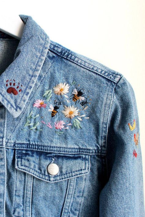 Embroider Denim Jacket, Denim Wedding Jacket, Embroidery Jean Jacket, Jean Jacket Embroidery, Embroidery Denim Jacket, Denim Jacket Embroidery, Embroidery Jeans Jacket, Jean Jacket Diy, Jean Diy