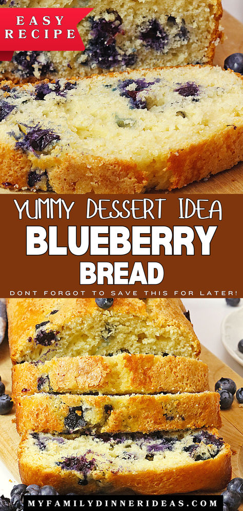 Blueberry bread Quick Breads With Fruit, Blueberry Bread Easy, Blueberry Loaf Bread, Blueberry Bread Recipe, Fruit Breads, Loaf Breads, Blueberry Loaf, Lemon Blueberry Bread, Breakfast Bread Recipes