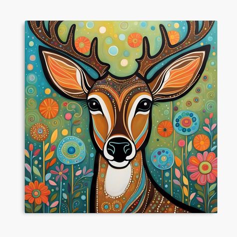 Deer Folk Art, Adobe Photoshop Elements, Whimsical Art, Print Images, Deer, Folk Art, Stretch Canvas, Original Art, Print Design