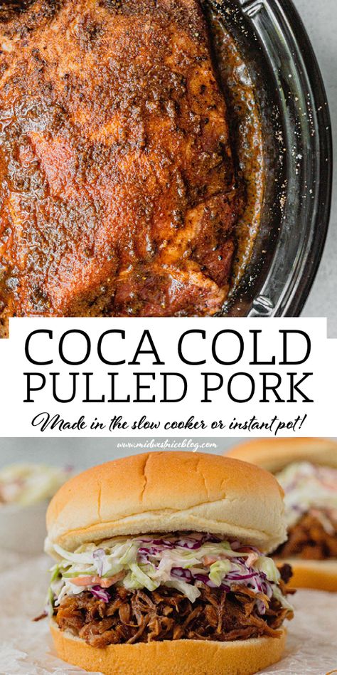 There’s nothing like an easy pulled pork recipe that’s made in a slow cooker or instant pot. This one uses coca cola and is full of smoky, spicy, and sweet flavors. Brown sugar, chili, and coffee combine with spices in a dry rub that is complimented by the sugary sweetness of dark soda. Yum-o! Pulled Pork Coke Crock Pot Recipes, Coke Pulled Pork Slow Cooker, Pork Collar Recipe, Coke Pulled Pork, Pulled Pork Chili Recipe, Homemade Pulled Pork, Easy Pulled Pork Recipe, Pulled Pork Chili, Crock Pot Pulled Pork Recipe