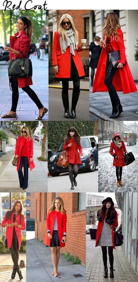 792c7b5aae4a79e78aaeda80516ae2ac How To Style A Red Trench Coat, Winter Outfits With Red Coat, How To Style Red Coat, Red Coat Outfits For Women, Red Coat Styling, Winter Outfits Red Coat, How To Style A Red Coat, Red Trenchcoat Outfit, Red Coat Winter Outfit