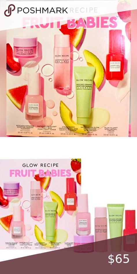 Glow Recipe "Fruit Babies" Kit - New in Box Glow Recipe Fruit Babies, Watermelon Glow Niacinamide Dew Drops, Plum Plump, Niacinamide Dew Drops, Watermelon Glow, Glow Recipe, Baby Kit, Dew Drops, Baby Skin Care