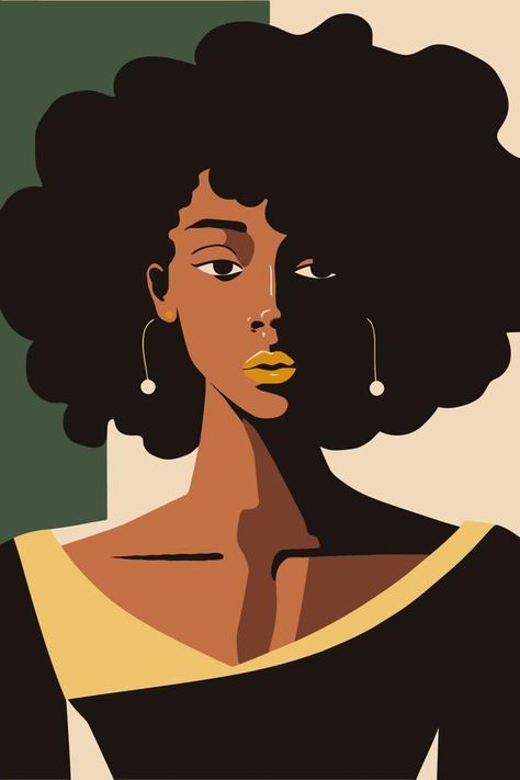 Afro Abstract Art, Black Woman Hair Drawing, African Illustration Art, African Drawings Black Art Sketch, Black Illustrators, Black Woman Portrait Painting, Afro Hair Illustration, Curly Hair Illustration, Black Illustration Art