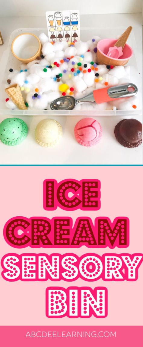 Egg Carton Sensory Bin, Ice Cream Activities For Infants, Cupcake Sensory Play, Laura Numeroff Sensory Bin, Sensory Bins Without Food, Dessert Sensory Bin, Quick Sensory Bin Ideas, Movie Sensory Bin, Portable Sensory Bins