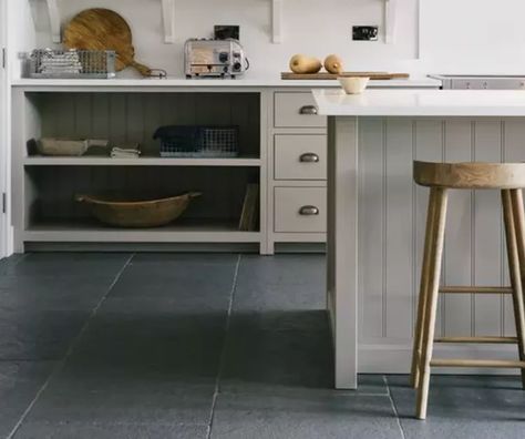 15 Kitchen Cabinet Colors That Go With Gray Flooring | Hunker Kitchen Devol, Colours That Go With Grey, Gray Flooring, White Kitchen Inspiration, Cozy Kitchens, Devol Kitchens, Dark Wood Cabinets, White Kitchens, Slate Flooring