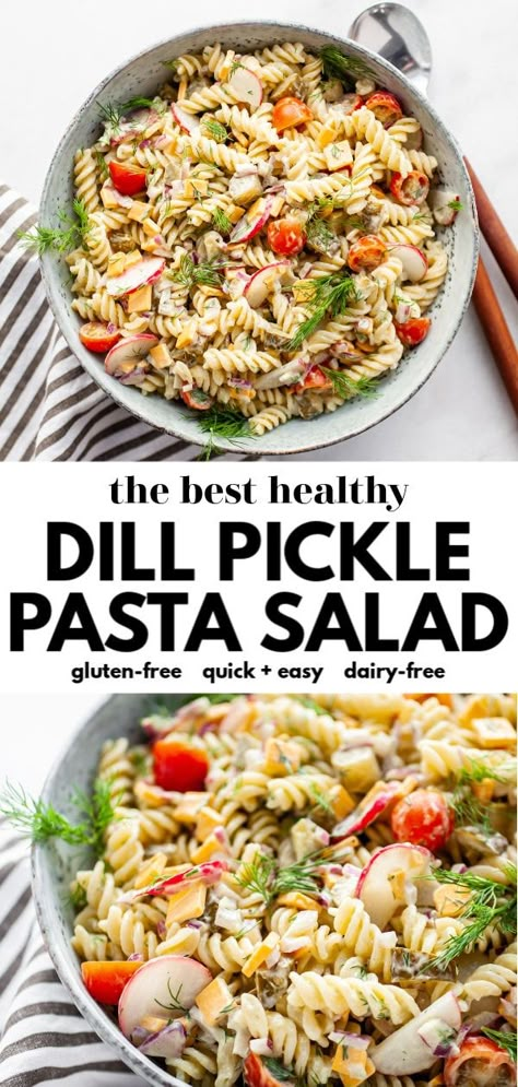 Dill Pickle Pasta Salad No Mayo, Vegan Dill Pickle Pasta Salad, Dill Pickle Macaroni Salad Recipe, Pasta Salad With Pickles, Dill Pasta Salad Recipes, Gf Df Pasta Salad, Dairy Free Pasta Salad Recipes, Pasta Salad With Dill, Dill Pasta Salad