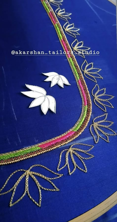 Lotus Design Aari Work, Work Blouse Designs, Peacock Embroidery Designs, Flower Pattern Drawing, Beaded Necklace Tutorial, Embroidery Leaf, Birds Embroidery Designs, Hand Beaded Embroidery, Simple Embroidery Designs