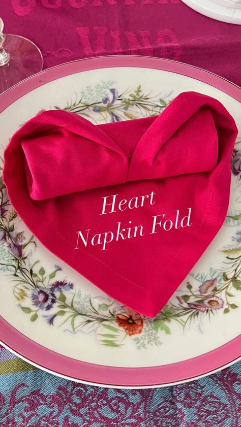 Make a Heart napkin fold with me❤️ It doesn’t matter if you’re having a romantic dinner for two. Take-Out for one. Or you’re hosting a… | Instagram How To Napkin Fold, Heart Shaped Napkin Fold, Heart Napkin Fold, Rectangle Napkin Folding Ideas, Paper Napkin Folds, How To Fold Napkins Fancy, Folded Napkins, Fancy Napkin Folding, Cloth Napkin Folding