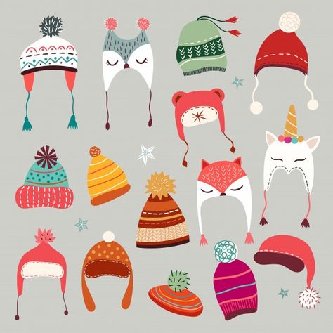 Winter Caps, Winter Illustration, Christmas Doodles, Cap Collection, Christmas Drawing, Noel Christmas, Holiday Illustrations, Christmas Illustration, Christmas Stickers