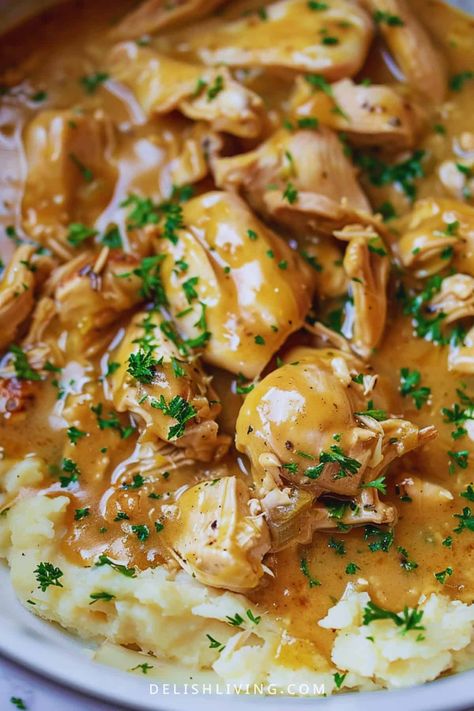 Crockpot Chicken And Gravy  https://delishliving.com/crockpot-chicken-and-gravy/ Chicken Stew Crockpot Recipes, Dinner Recipes Under 30 Minutes, Southern Crockpot Meals, Comforting Crockpot Recipes, Chicken And Gravy Recipes Crockpot, Crockpot Recipes Chicken And Gravy, Chicken And Potato Crockpot Recipes Easy, Instapot Chicken And Gravy, Roast Chicken Crockpot Recipes