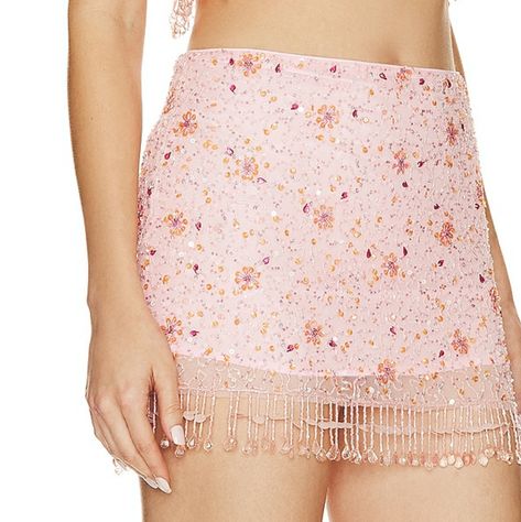 Majorelle Embellished Mini Skirt In Pink Beaded Mini Skirt, Pink Embroidered Skirt, Rush Skirt, Bead Skirt, Fun Christmas Outfits, Mini Skirt Winter, Girly Skirt, Custom Wardrobe, Coquette Clothes