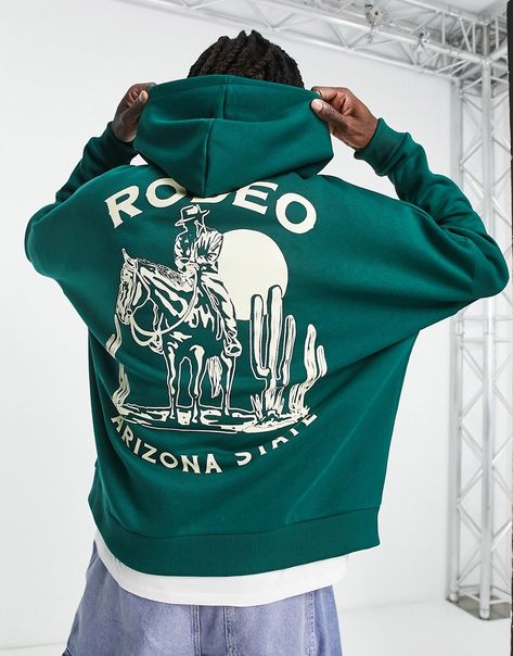 Hoodies & Sweatshirts by ASOS DESIGN For the rotation Drawstring hood Graphic print to chest and back Pouch pocket Oversized fit Men Graphic Sweatshirt, Mens Graphic Hoodies Aesthetic, Hoodie Design For Men, Streetwear Hoodie Design Ideas, Aesthetic Hoodies Men, Green Hoodie Outfit Men, Hoodie Print Design Ideas, Creative Hoodie Design Ideas, Green Hoodie Streetwear