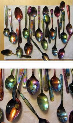 Vintage Silverware Repurposed, Old Spoon Crafts, Silverware Upcycle Ideas, Old Spoons Repurposed, Cutlery Art How To Make, Repurpose Old Silverware, Repurposed Enamelware Ideas, Crafts With Silverware, Old Silverware Ideas Diy Projects