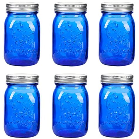 "Get inspired with Amzcku's 16 oz Blue Mason Jars! Perfect for storage, canning, pickling, DIY crafts & more. Grab this 6-pack multifunctional glass container now!" Diy Crafts Decor, Pink Mason Jars, Plastic Mason Jars, Colored Mason Jars, Immune Boosting Foods, Jars With Lids, Diy Lotion, Blue Mason Jars, Wide Mouth Mason Jars