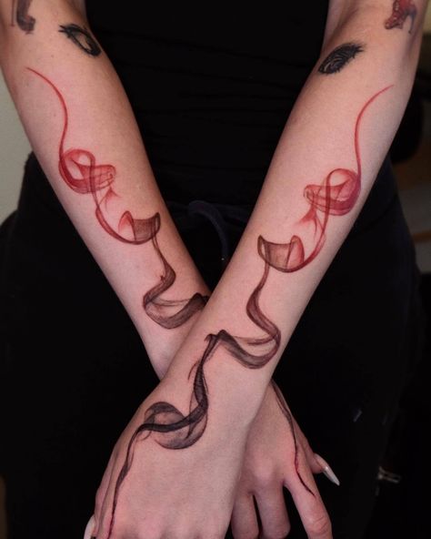 Abstract tattoo on arm by Soapy Tattoo from Sydney Black And Red Tattoo Sleeve For Women, Red And Black Abstract Tattoo, Paint Smear Tattoo, Abstract Fire Tattoo, Red Ink Arm Tattoos, Blood Tattoo Ideas, Red Abstract Tattoo, Red Arm Tattoo, Tattoo Ideas Red