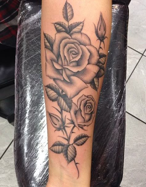 Black And Grey Rose Tattoo, A Rose Tattoo, Thorn Tattoo, Rose Tattoo Forearm, Black And Grey Rose, Rose Tattoo Sleeve, Rose Tattoos For Women, Marvel Tattoos, Forearm Tattoo Design