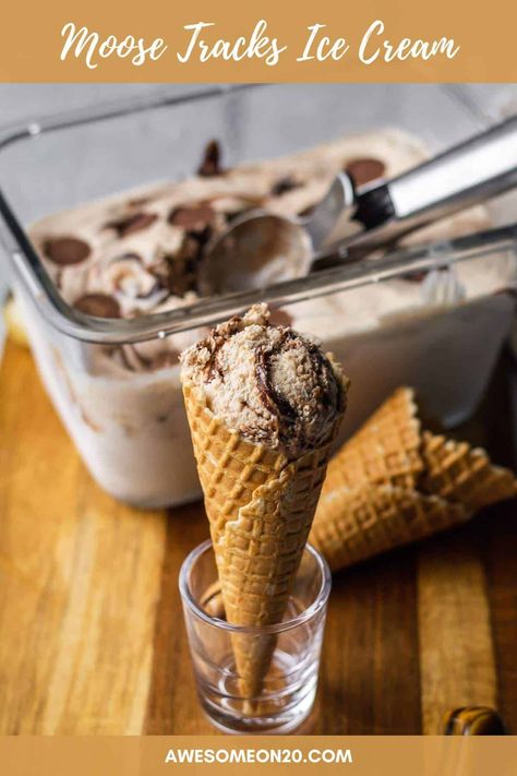 Moose Tracks Ice Cream is truly indulgent, and this extra creamy homemade recipe is right over the top. Made with lots of real cream, rich chocolate fudge, and peanut butter cups, it's gonna make summer extra awesome. #icecreamrecipe #homemadeicecream Moose Tracks Ice Cream Recipe, Chocolate Fudge Ice Cream, Moose Tracks Ice Cream, Mackinac Island Fudge, Moose Tracks, Chocolate Fudge Sauce, Fudge Ice Cream, Ice Cream Maker Recipes, Dairy Free Ice Cream