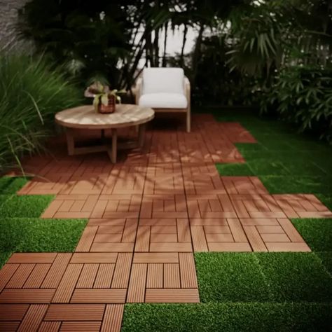 Interlocking Tiles Outdoor, Grass Tiles, Tiles For Outdoor, Deck Tiles Patio, Tiles Inspiration, Wood Like Tile, Balcony Tiles, Wooden Floor Tiles, Hot Tub Patio