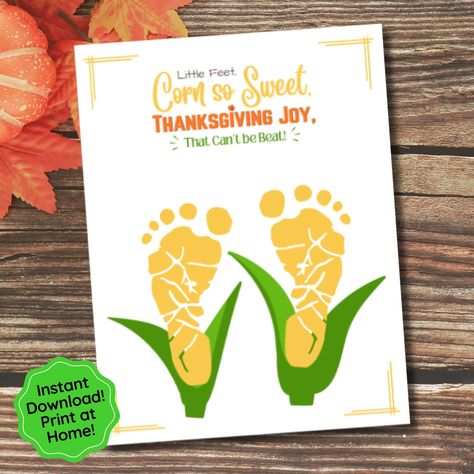 This cute Sweet Corn footprint / handprint craft is a fun way for kids to celebrate Thanksgiving. Great for baby's first Thanksgiving too! Create a personalized keepsake craft to cherish always. A unique and sentimental gift giving idea. This is also a great resource for teachers as a daycare, preschool, kindergarten or homeschool Thanksgiving activity! Instant Download. You will receive 2 different sizes: (1) 8x10 inch PDF File (1) 8.5x11 inch PDF File Print as many as you need! This print is n Thanksgiving Arts And Crafts For Toddlers Printable, Thanksgiving Daycare Decorations, November Art Ideas For Toddlers, Kids Christmas Crafts Handprint Footprint Art, Infant Thanksgiving Placemats, Turkey Infant Crafts, Fall Craft Ideas For Infants, November Art Activities For Toddlers, Thanksgiving Crafts For Babies Easy