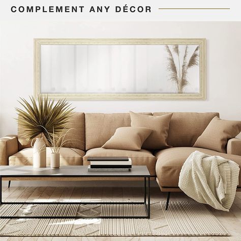 Gorgeous Floor Length Natural Woodgrain Hanging Mirror from MCS on Amazon Rectangular Mirror Above Couch, Rectangle Mirror Above Couch, Mirror On Top Of Couch, Large Mirror Above Couch, Horizontal Mirrors On Wall, Mirrors Behind Couch, Living Room Mirror Above Couch, Mirror Above Sofa, Mirror Over Sofa