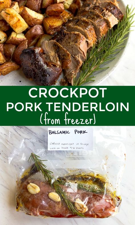 Crockpot Pork Tenderloin (freezer to crockpot meal) - Dessert for Two Freezer Meals With Pork Tenderloin, Pork Tenderloin Freezer Meal Crock Pot, Freezer Meal Pork Tenderloin, Pork Tenderloin Crockpot Freezer Meals, Pork Freezer Meals Crockpot, Freezer Pork Tenderloin, Pork Loin Freezer Meal, Frozen Pork Tenderloin In Crockpot, Pork Freezer Meals