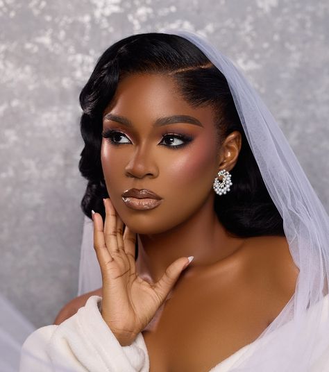 Full sultry bridal look captured in its true essence ✨✨ Hair @prikelshairltd 📸 @blakeyephotography Earring @sparkling___stones Belle @aa.ra.ni_ #bride #bridal #2024bride #ghana #ghanawedding #makeupartist #makeup #makeuptutorial #hairgoals #hairstyles Bridal Makeup For Dark Skin Brides, French Bridal Makeup, Black Bridal Makeup Dark Skin, Wedding Day Makeup For Bride Brown Eyes, Soft Bride Makeup, Black Wedding Makeup, Bridal Makeup Pictures, Black Bridal Makeup, Bride Hairstyles For Long Hair