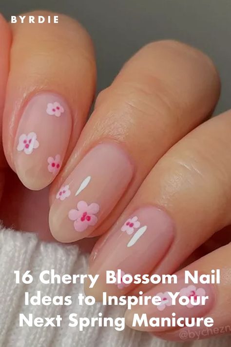 16 Cherry Blossom Nail Ideas For Your Spring Manicure Pink Blossom Nails, Apple Blossom Nails, Japanese Cherry Blossom Nails, Cherry Blossom Nails Art, Blossom Nails, Nail Vibes, Spring Manicure, Cherry Blossom Nails, Popular Nail Art