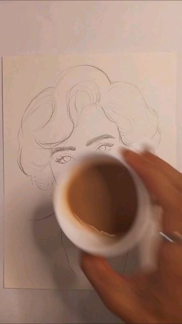 Coffee Spill Art, Content Wall, Spill Art, Coffee Art Drawing, Coffee Art Painting, Watercolor Art Face, Art Painting Tools, Cool Pencil Drawings, Coffee Painting