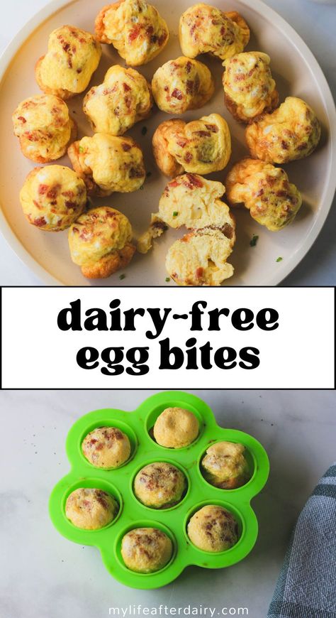 Non Dairy Egg Bites, No Dairy Egg Bites, Egg Bites No Dairy, Egg Bites No Cheese, Dairy Free Egg White Bites, Egg Bites Dairy Free, Dairy Free Egg Bites, Dairy Free Egg Recipes, Egg Bites Air Fryer