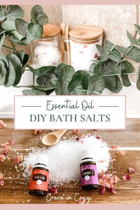 Who doesn't love a good soak in a hot bath? With Essential Oil DIY Bath Salts, you can make a luxurious, spa-like experience for your home in no time. With the power of essential oils and simple ingredients, these bath salts will soothe, relax and invigorate your skin and senses. Click here to learn how! Essential Oils For Bath, Essential Oil Bath Soak, Essential Oil Combos, Diy Bath Salts, Essential Oil Diy, Diy Bath Soak, Essential Oil Bath, Simply Earth, Bath Salts Diy