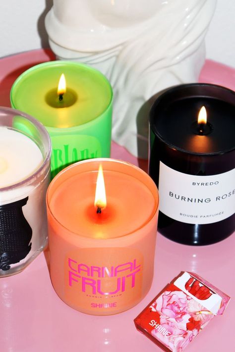 Colourful Candles Aesthetic, Peach Candles, Shrine Aesthetic, Neon Candles, Scented Candles Packaging, Gift Ideas For Best Friends, Scented Candles Aesthetic, Cool Candles, Candles Packaging