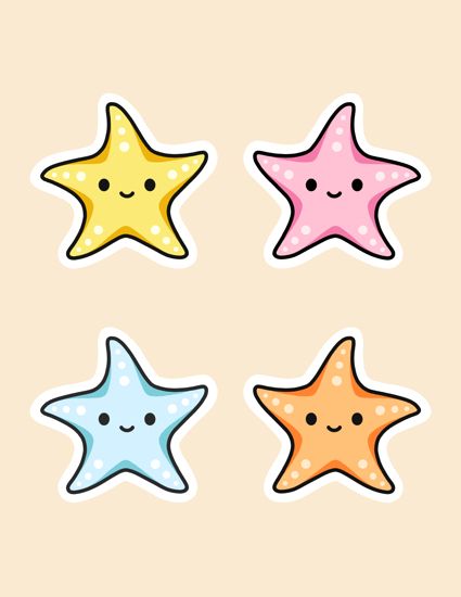 Cute colorful starfish! Starfish Sticker, Sea Drawings, Starfish Drawing, Cute Starfish, Rainbow Unicorn Birthday Party, Purple Tattoos, Doodles Stickers, Alphabet Sticker, Plastic Charms