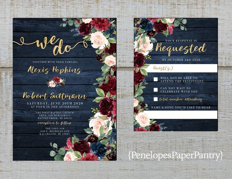 Floral Fall Wedding, Battle Creek, Fall Wedding Invitations, Invitation Floral, Wedding Winter, Rustic Invitations, Fall Wedding Colors, Navy Wedding, Burgundy Wedding