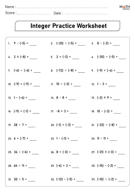 Integer Worksheet For Grade 6, Math Integers Worksheet, Integers Worksheet For Grade 7, Grade 7 Maths Worksheets, Math Worksheets For Grade 6, Integers 7th Grade Math Worksheets, 9th Grade Math Worksheets, Integers 7th Grade Math, Grade 7 Math Worksheets