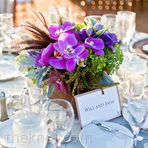 Purple Orchid Centerpieces Orchid Center Piece, Wedding Bouquets Orchids, Orchid Centerpieces Wedding, Wedding Centerpeices, Orchid Centerpiece, Purple Reception, Orchid Centerpieces, Wedding Planner App, Bridal Shower Centerpieces